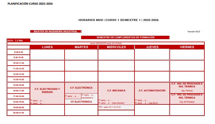 Horarios curso 2025-2026, calendario de exámenes y días lectivos